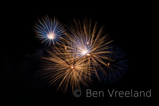Blue and orange fireworks at the Boston Independence Day (July 4th) celebration