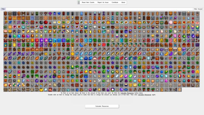 Screenshot of a 'Resource Calculator' game page