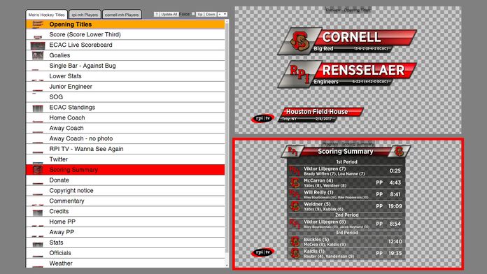 Screenshot of the 'RPI TV Titling System' user interface